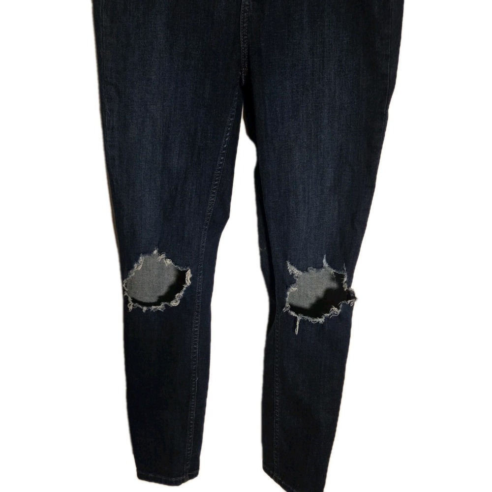 Free People Roller Crop Skinny Jeans — Size 29, Dark Indigo, Distressed Knee